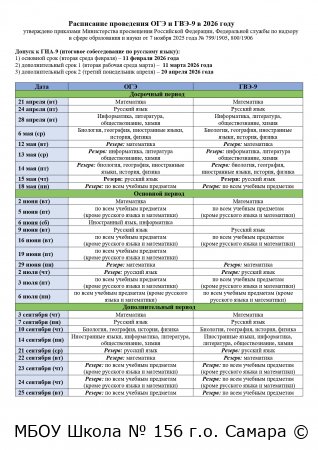 Расписание ОГЭ и ГВЭ 2026